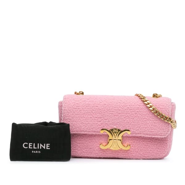Pre-owned Celine Triomphe Tweed Claude Chain Shoulder Bag Pink