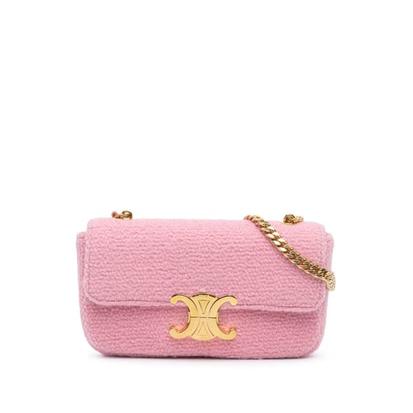 Pre-owned Celine Triomphe Tweed Claude Chain Shoulder Bag Pink