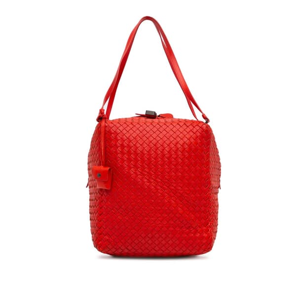 Pre-owned Bottega Veneta Nappa Intrecciato Cube Shoulder Bag Red
