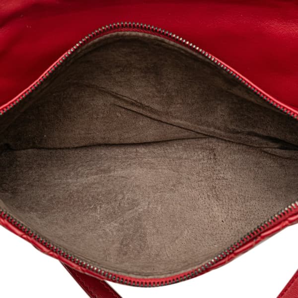Pre-owned Bottega Veneta Intrecciato Triple Zip Shoulder Bag Red