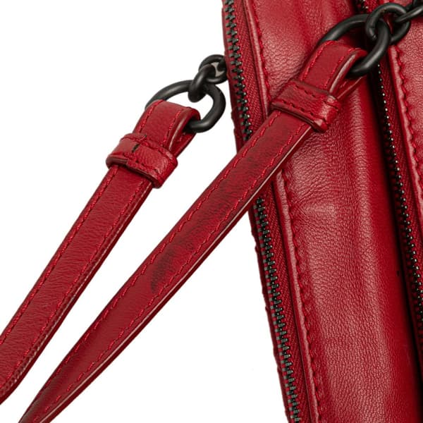 Pre-owned Bottega Veneta Intrecciato Triple Zip Shoulder Bag Red