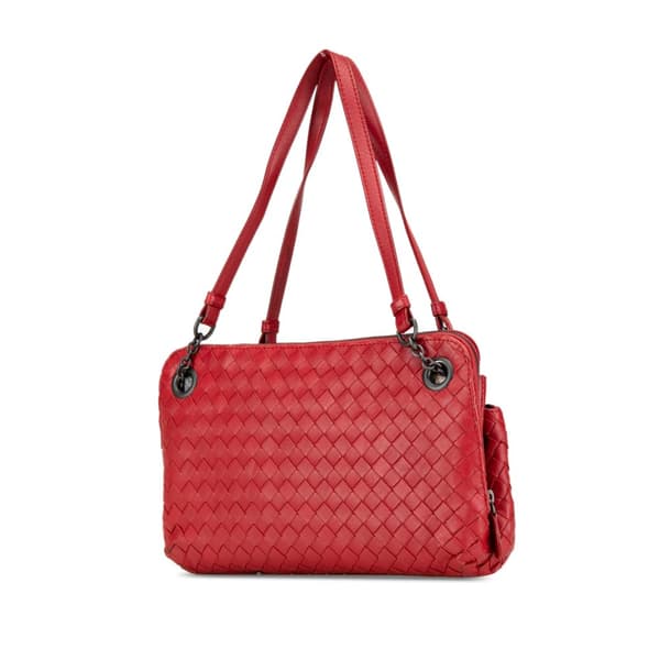 Pre-owned Bottega Veneta Intrecciato Triple Zip Shoulder Bag Red