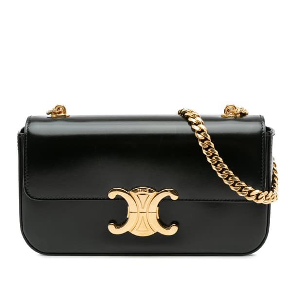 Pre-owned Celine Shiny Calfskin Claude Chain Shoulder Bag Black