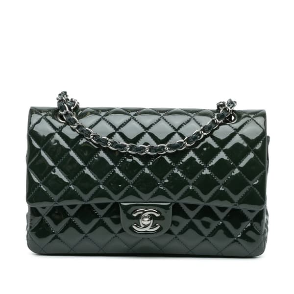 Pre-owned Chanel Medium Classic Patent Double Flap Blue