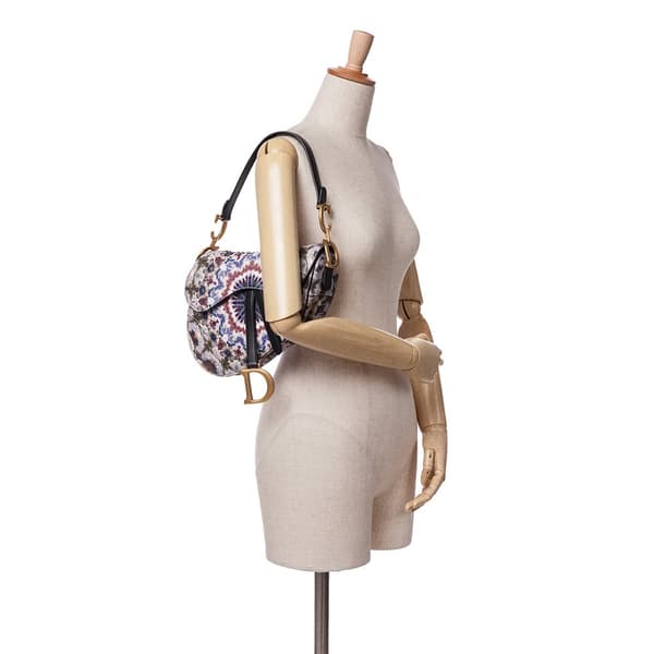 Pre-owned Dior Canvas Embroidered Kaleidiorscopic Saddle Bag Blue