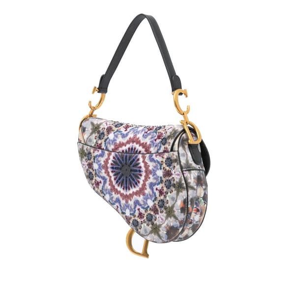 Pre-owned Dior Canvas Embroidered Kaleidiorscopic Saddle Bag Blue