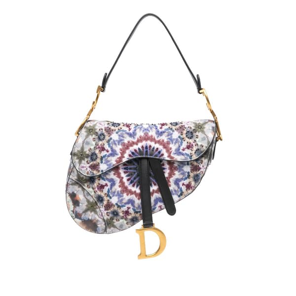 Pre-owned Dior Canvas Embroidered Kaleidiorscopic Saddle Bag Blue