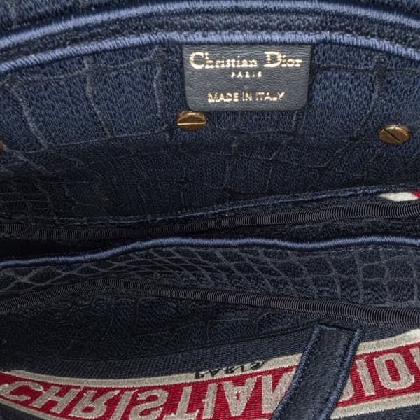 Pre-owned Dior Velvet Crocodile Effect Embroidered Saddle Bag Blue