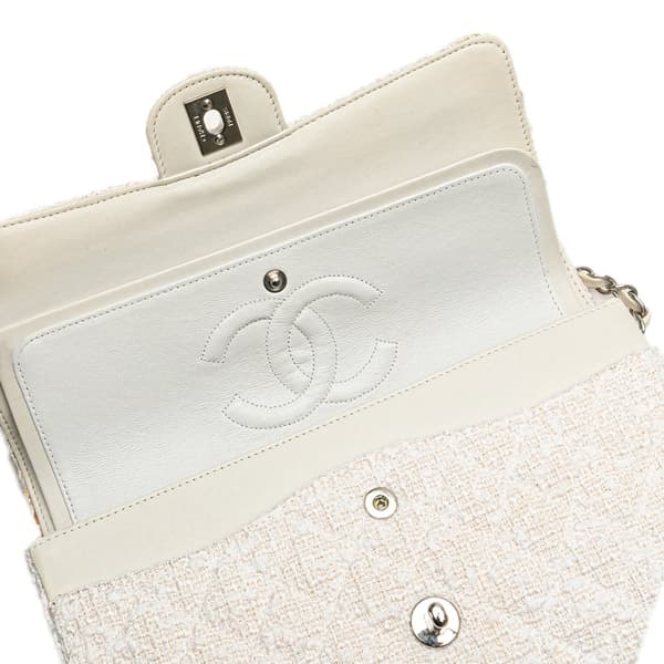 Pre-owned Chanel Medium Classic Tweed Double Flap White