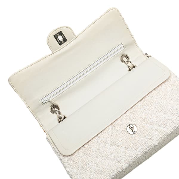 Pre-owned Chanel Medium Classic Tweed Double Flap White