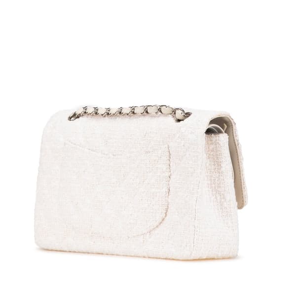 Pre-owned Chanel Medium Classic Tweed Double Flap White