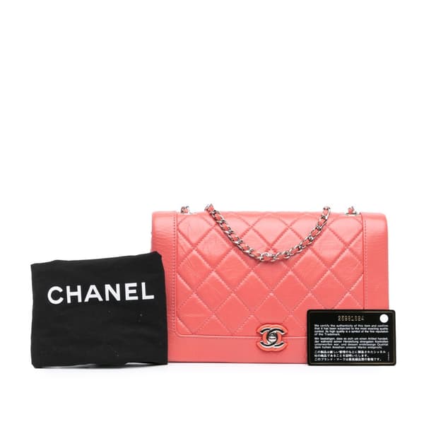Pre-owned Chanel Crumpled Calfskin Bi Quilted Vintage Full Flap Pink