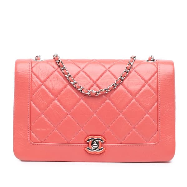 Pre-owned Chanel Crumpled Calfskin Bi Quilted Vintage Full Flap Pink