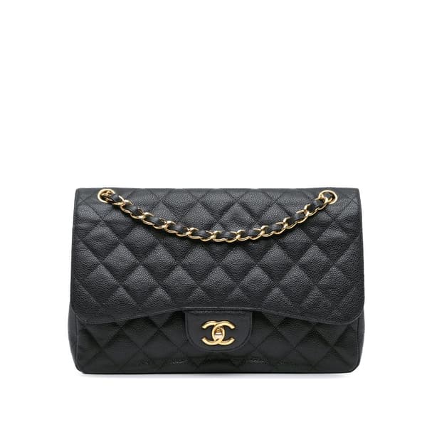 Pre-owned Chanel Jumbo Classic Caviar Double Flap Black