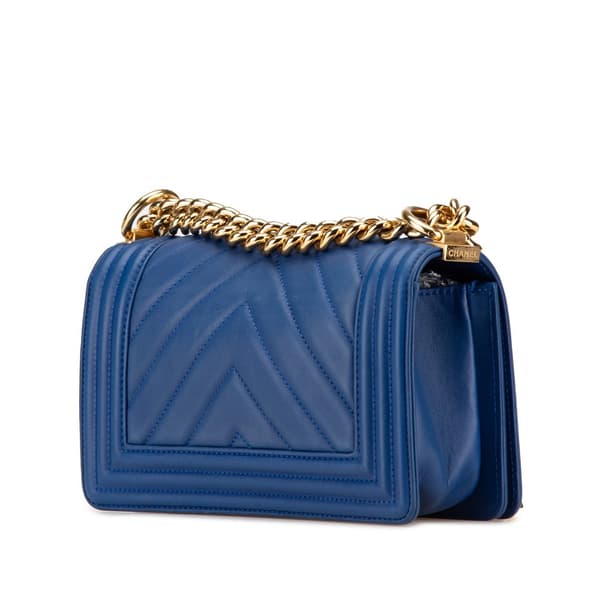 Pre-owned Chanel Small Chevron Lambskin Boy Flap Blue