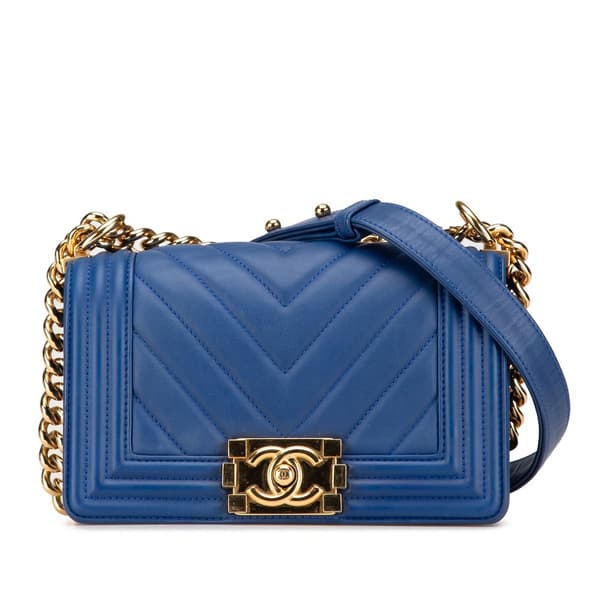 Pre-owned Chanel Small Chevron Lambskin Boy Flap Blue