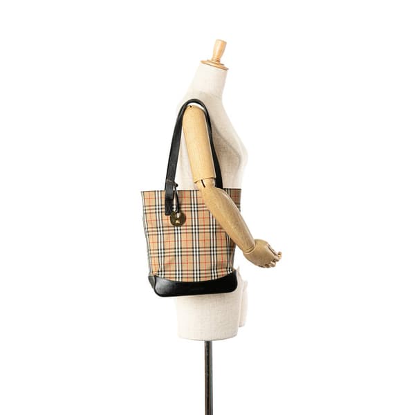 Pre-owned Burberry Haymarket Check Canvas Shoulder Bag Brown