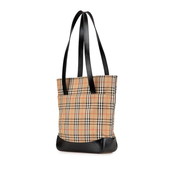 Pre-owned Burberry Haymarket Check Canvas Shoulder Bag Brown