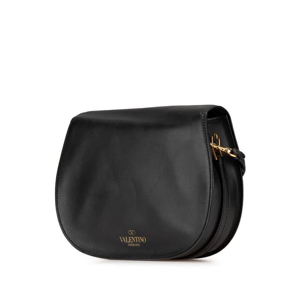 Pre-owned Valentino Leather MyRockstud Saddle Shoulder Bag Black