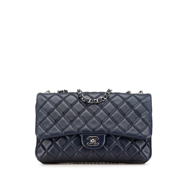 Pre-owned Chanel Jumbo Classic Lambskin 3 Compartment Flap Blue