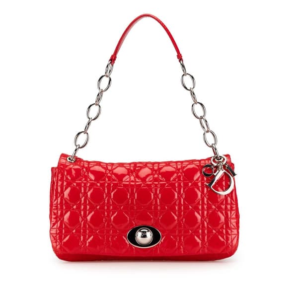 Pre-owned Dior Patent Cannage Rendezvous Shoulder Bag Red