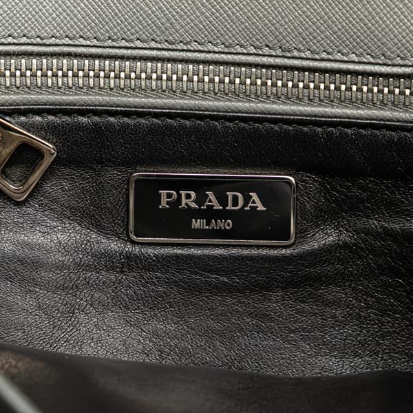 Pre-owned Prada Saffiano Soft Stitched Sound Lock Shoulder Bag Gray