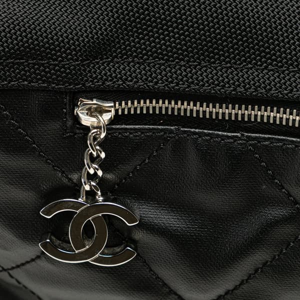 Pre-owned Chanel Paris Biarritz Quilted Coated Canvas Shoulder Bag Black