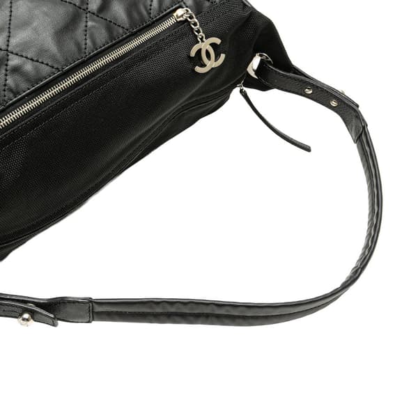 Pre-owned Chanel Paris Biarritz Quilted Coated Canvas Shoulder Bag Black