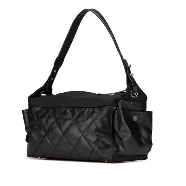 Pre-owned Chanel Paris Biarritz Quilted Coated Canvas Shoulder Bag Black