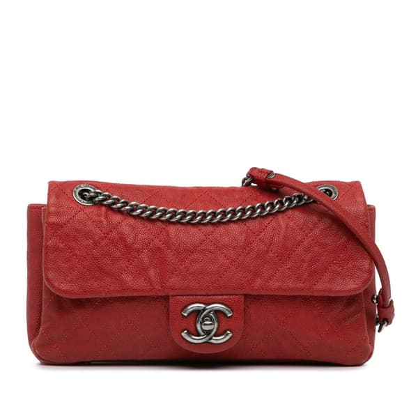 Pre-owned Chanel Medium Quilted Caviar Simply CC Flap Red