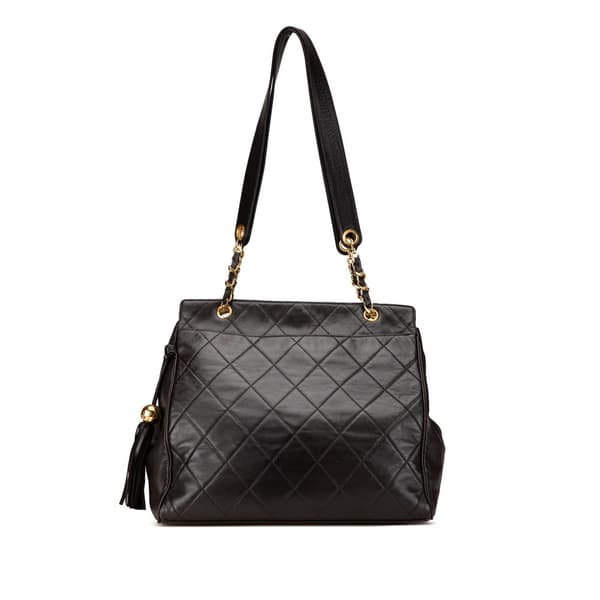 Pre-owned Chanel Quilted Lambskin Tassel Chain Shoulder Bag Black