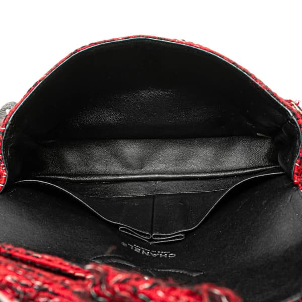 Pre-owned Chanel Medium Tweed Braided Charms Double Flap Red