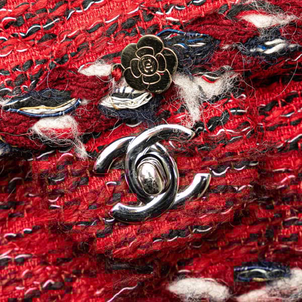 Pre-owned Chanel Medium Tweed Braided Charms Double Flap Red