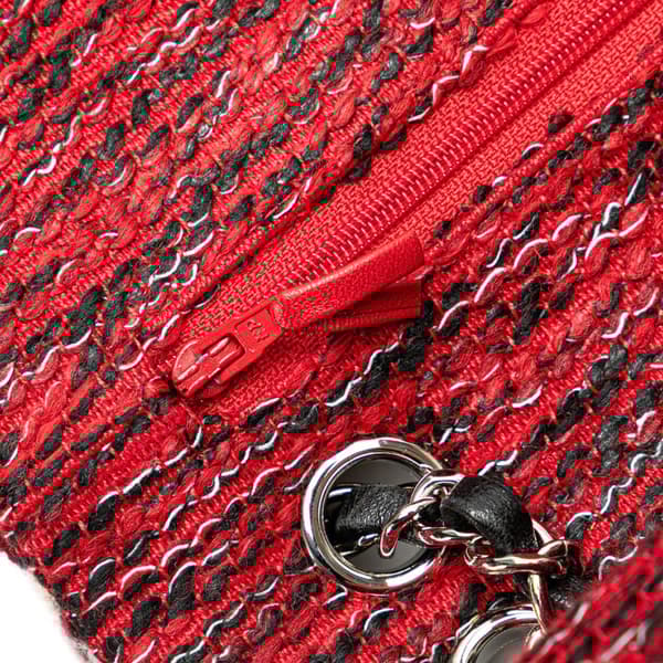 Pre-owned Chanel Medium Tweed Braided Charms Double Flap Red