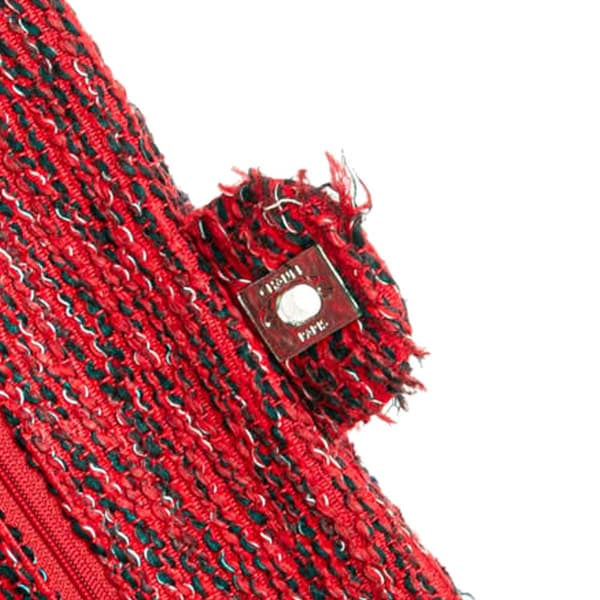 Pre-owned Chanel Medium Tweed Braided Charms Double Flap Red