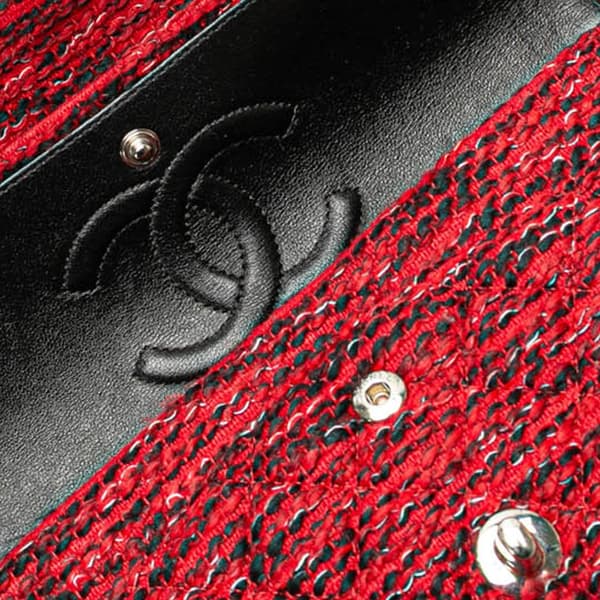 Pre-owned Chanel Medium Tweed Braided Charms Double Flap Red