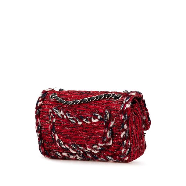 Pre-owned Chanel Medium Tweed Braided Charms Double Flap Red
