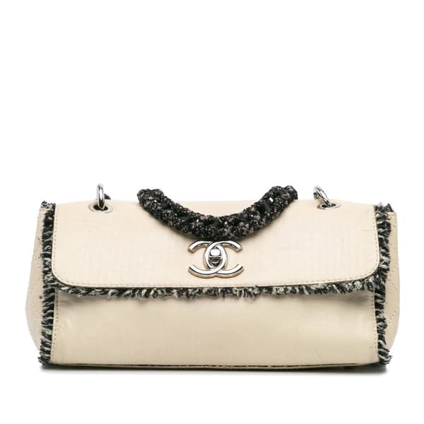 Pre-owned Chanel Lambskin Tweedy Flap Brown