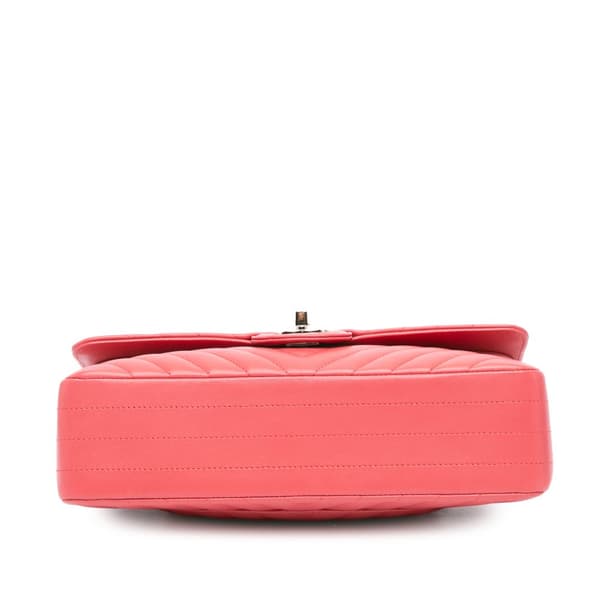Pre-owned Chanel Medium Classic Chevron Lambskin Double Flap Pink