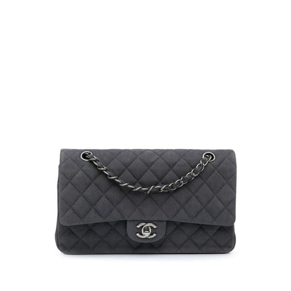 Pre-owned Chanel Medium Classic Nubuck Double Flap Gray