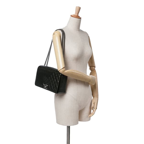 Pre-owned Chanel Medium Patent Coco Boy Flap Black