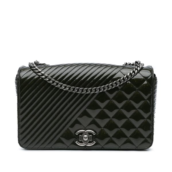 Pre-owned Chanel Medium Patent Coco Boy Flap Black