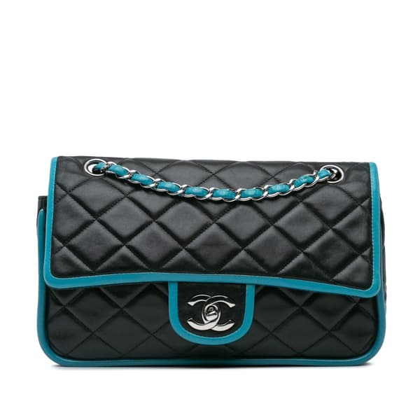 Pre-owned Chanel Medium Classic Bicolor Lambskin Double Flap Black