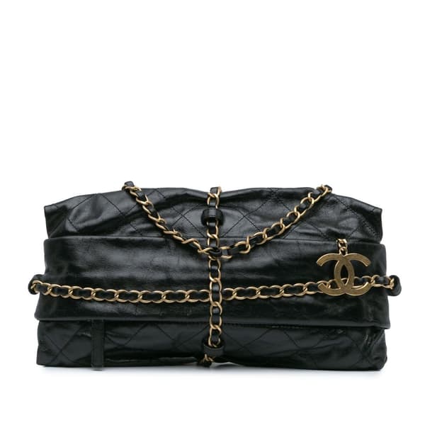 Pre-owned Chanel Quilted Calfskin Midnight Swim Baluchon Bag Black