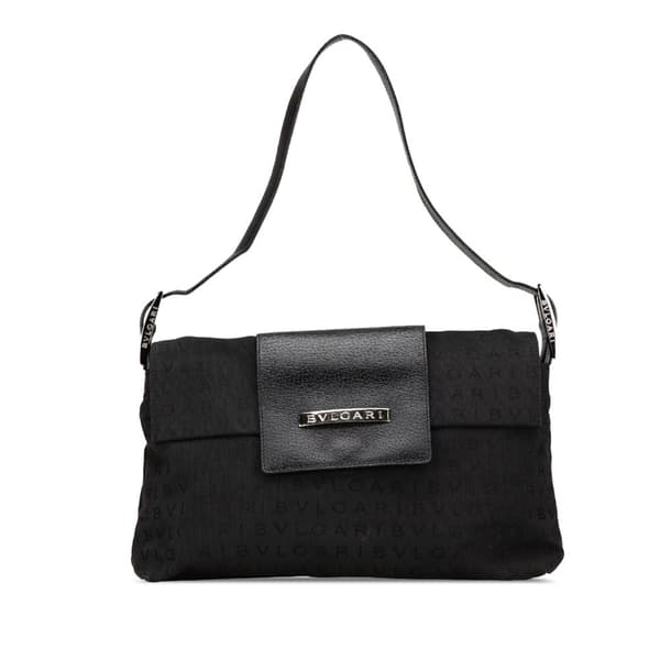 Pre-owned Bvlgari Logomania Canvas Ingrid Shoulder Bag Black