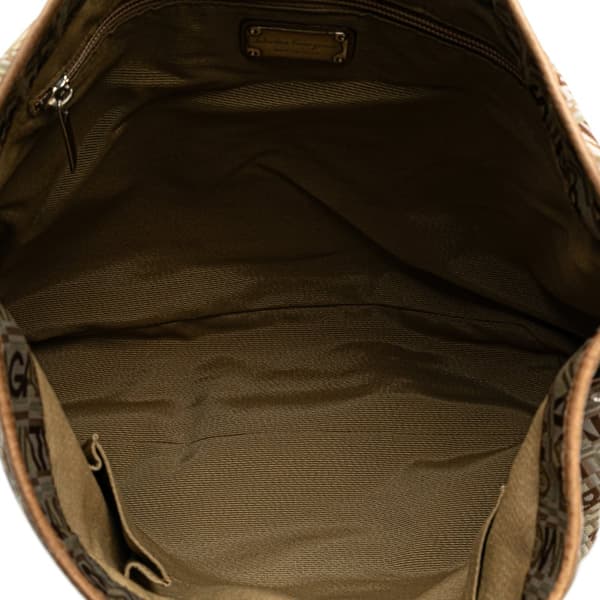 Pre-owned Ferragamo Printed Canvas Shoulder Bag Brown