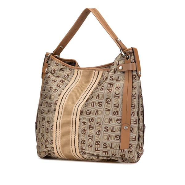 Pre-owned Ferragamo Printed Canvas Shoulder Bag Brown