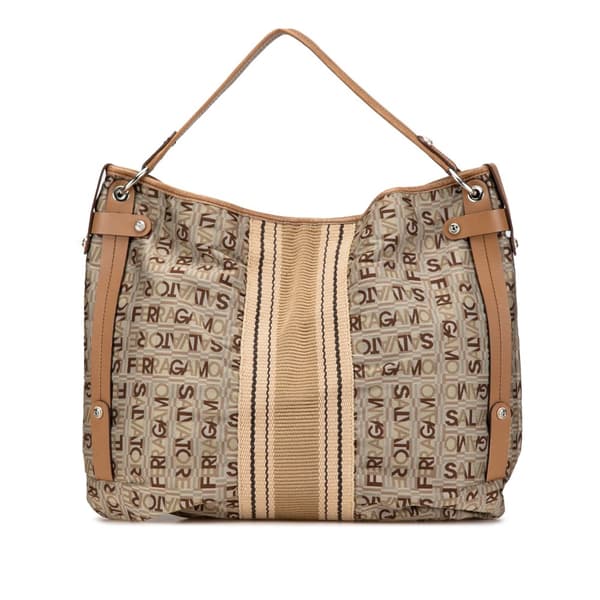 Pre-owned Ferragamo Printed Canvas Shoulder Bag Brown