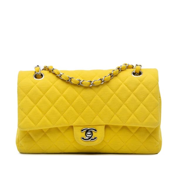 Pre-owned Chanel Medium Classic Jersey Double Flap Yellow