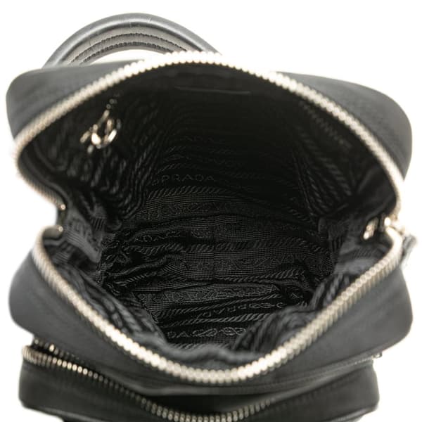 Pre-owned Prada Saffiano Trimmed Tessuto Shoulder Bag Black